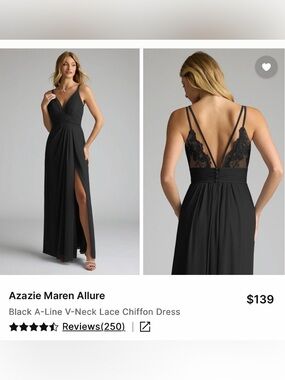 Azazie Black Maren Allure V-Neck Lace Chiffon Maxi Dress